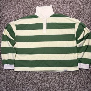 Men's Striped T-Shirts Casual Half Button Up Lapel V Neck Long Sleeve Top